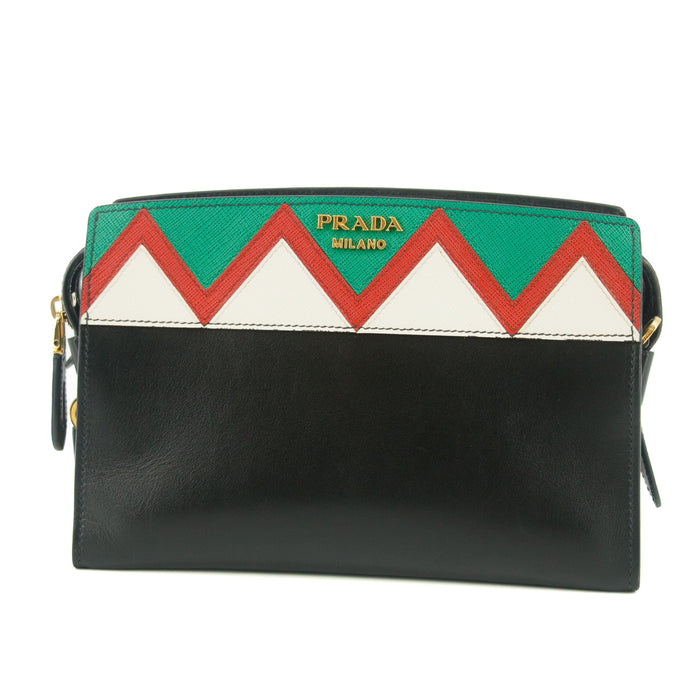 Prada City Calf Saffiano Esplanade Crossbody Bag Black Rosso #5269 by Bolt Boutique