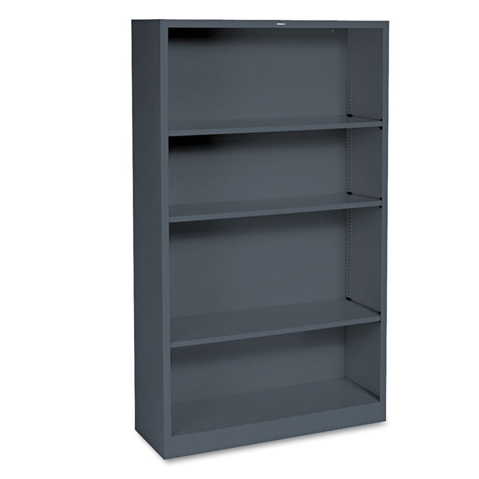 HON Metal Bookcase, Four-Shelf, 34.5w x 12.63d x 59h, Charcoal
