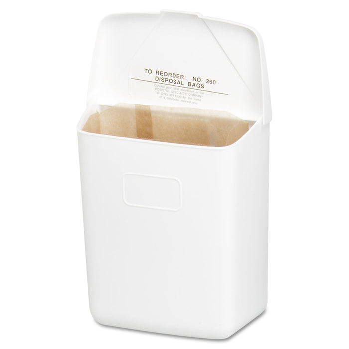 HOSPECO Wall Mount Sanitary Napkin Receptacle-ABS, PPC Plastic, 1 gal, White
