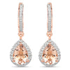 Pear Pink Morganite Prong Rose Gold Plated Silver Teardrop Dangle Earrings