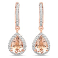 Pear Pink Morganite Prong Rose Gold Plated Silver Teardrop Dangle Earrings by Fine Color Jewels