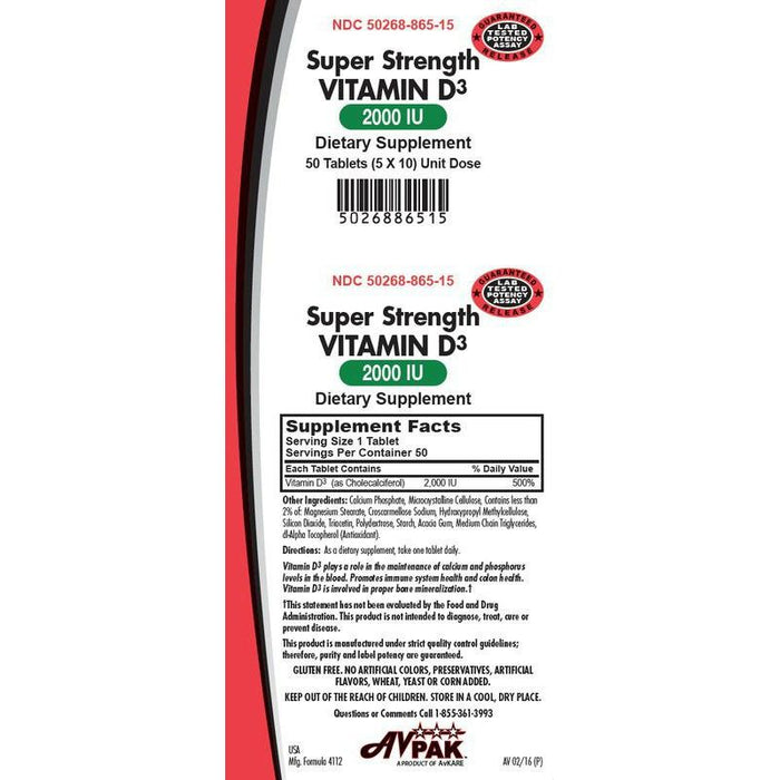 AVKare Vitamin D3 Tablets 2000 IU by Pasteur Pharmacy