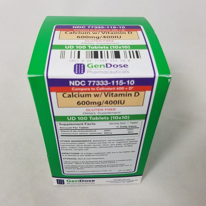 Gendose Calcium Vitamin D 600mg 400Iu Tab 100 Ud by Pasteur Pharmacy