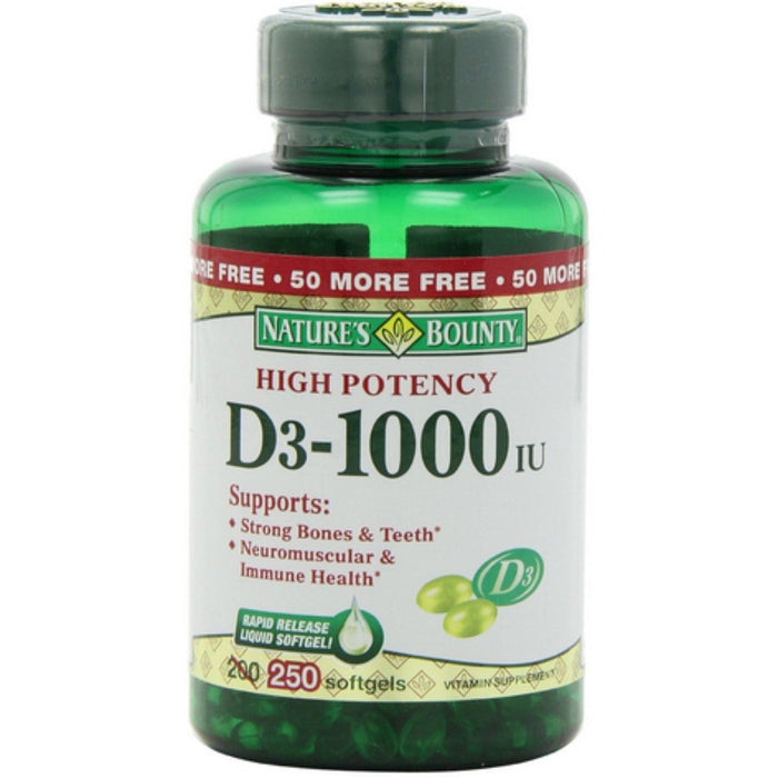 Nature's Bounty Vitamin D3, 25 Mcg (1000 IU), 250 Rapid Release Softgels by Pasteur Pharmacy