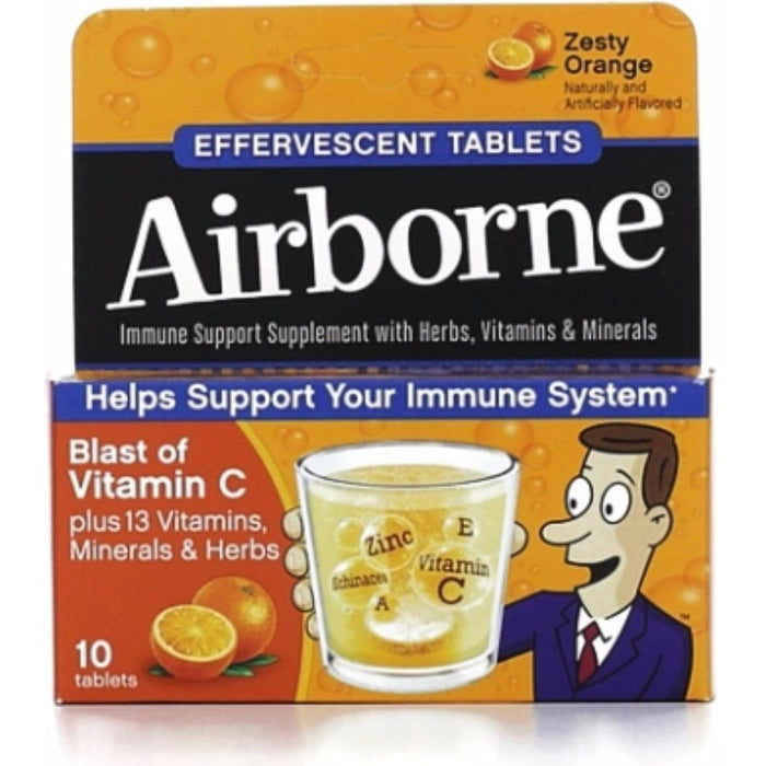 Airborne Zesty Orange Effervescent Tablets 10 Count - 1000mg Of Vitamin C - Immune Support Supplement by Pasteur Pharmacy