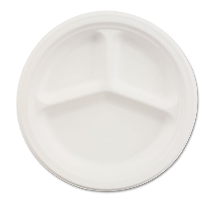 Chinet Paper Dinnerware, 3-Compartment Plate, 10.25" dia, White, 500/Carton