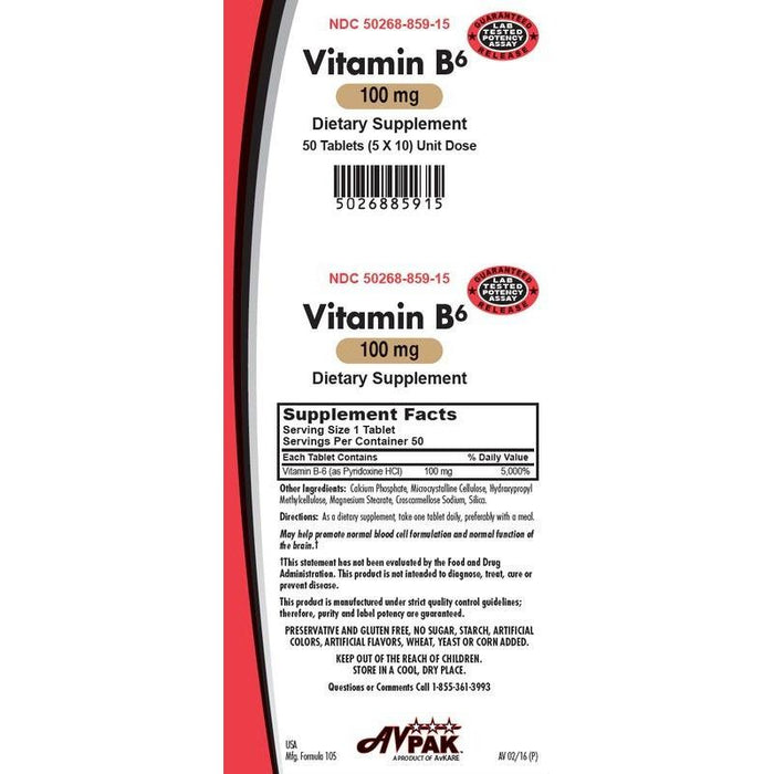 AvKare Vitamin B-6 Tablets 100 MG by Pasteur Pharmacy