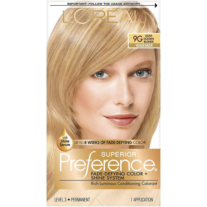 Superior Preference L'Oreal Paris Fade-Defying Shine Permanent Hair Color, 9G Light Golden Blonde, 1 Kit by Pasteur Pharmacy