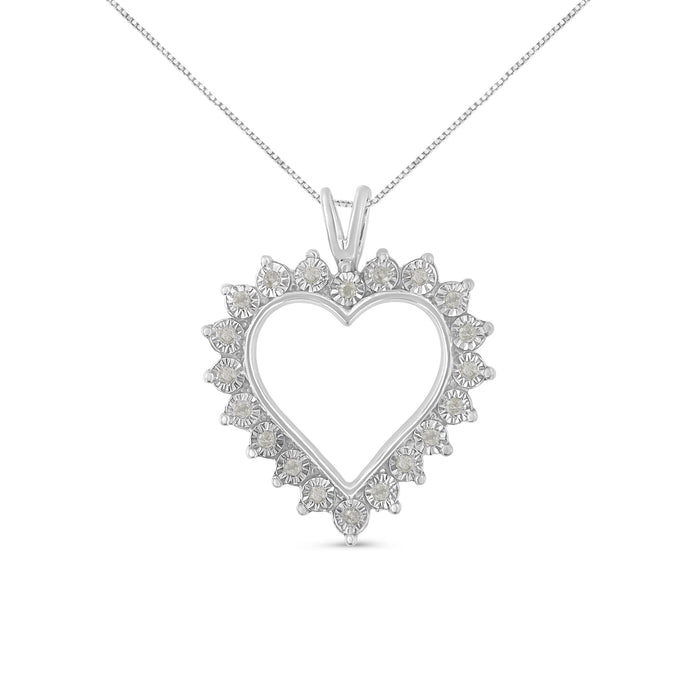 .925 Sterling Silver 1/4 Cttw Miracle Set Diamond Open Heart 18" Pendant Necklace (I-J Color, I3 Clarity) by Bids.com