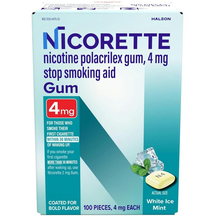 Nicorette Nicotine Gum Stop Smoking Aid, 4 Mg, White Ice Mint Flavor by Pasteur Pharmacy