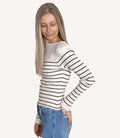 Long Sleeve Stripe Pattern Ribbed Knitted Top - Beige/Black by Boutique 23