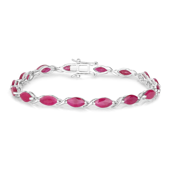 Marquise Pink Ruby Prong 10K White Gold Tennis Bracelet by Fine Color Jewels