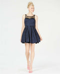 Trixxi Juniors Illusion and Rose Textured Fit and Flare Dress, Size 9/Blue by Vanessa Jane