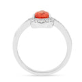 1.08 Ct Pear Lab Created Peach Sapphire and Moissanite Prong Silver Crown Ring by Fine Color Jewels