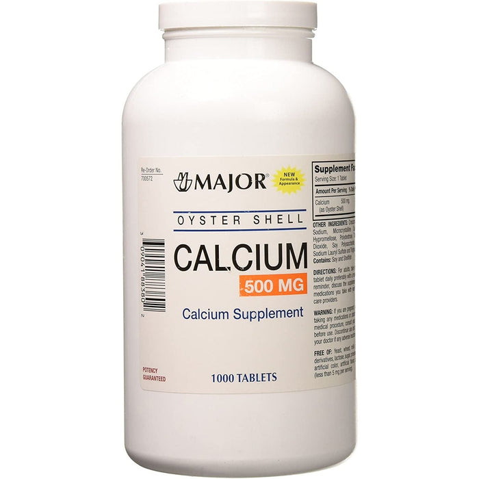 Major Oyster Shell Calcium Supplement – 500mg, 1000 Tablets by Pasteur Pharmacy