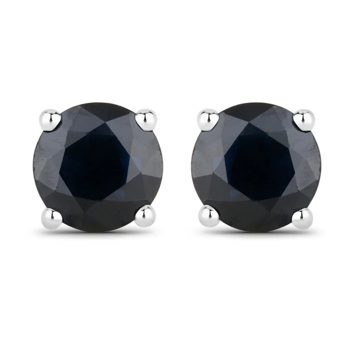 1.70 Ct Round Blue Sapphire Prong 10K Gold Stud Earrings by Fine Color Jewels