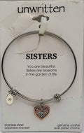 Unwritten Two-Tone Heart Sisters Charm Bangle Bracelet With Silver Plated Charms by Vanessa Jane