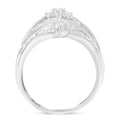 .925 Sterling Silver 1-1/8 Cttw Round & Baguette Diamond 'Flower & Fern' Cluster Cocktail Fashion Ring (I-J Color, I2-I3 Clarity) - Size 6 by Bids.com