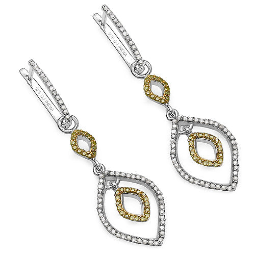 1.00 Carat Genuine White Diamond & Yellow Diamond .925 Sterling Silver Earrings by Bids.com