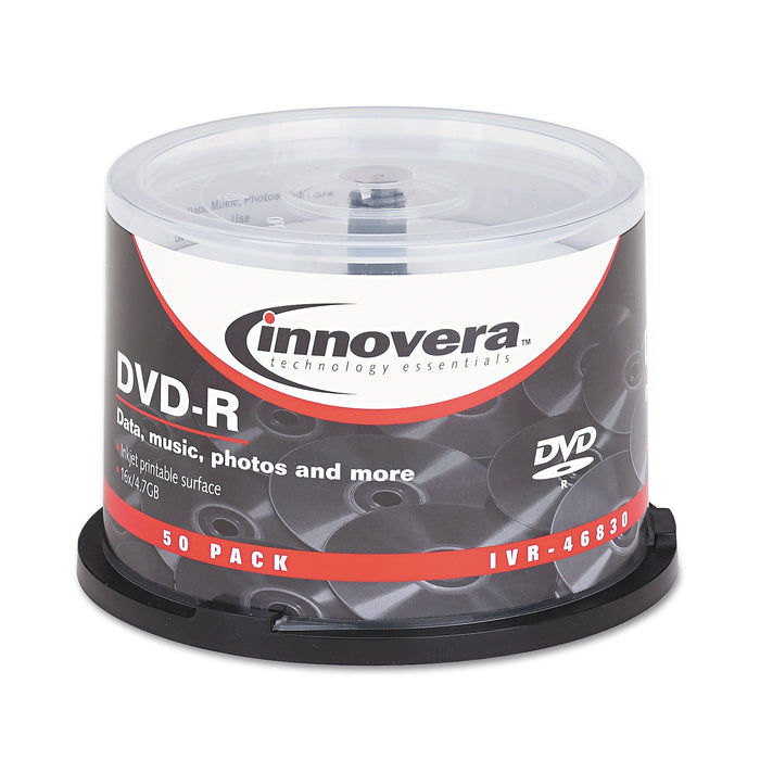 Innovera DVD-R Inkjet Printable Recordable Disc, 4.7 GB, 16x, Spindle, Matte White, 50/Pack