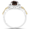 1.90 Carat Genuine Smoky Quartz, Yellow Diamond & White Diamond .925 Sterling Silver Ring by Bids.com