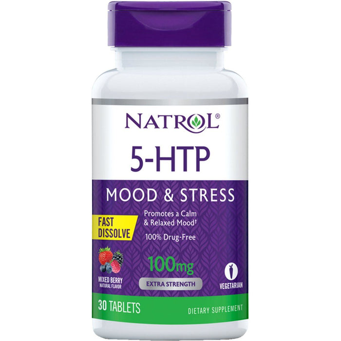 Natrol 5-HTP Fast Dissolve 100 mg, Mood & Stress Support, Wild Berry Flavor, 30 Tablets by Pasteur Pharmacy