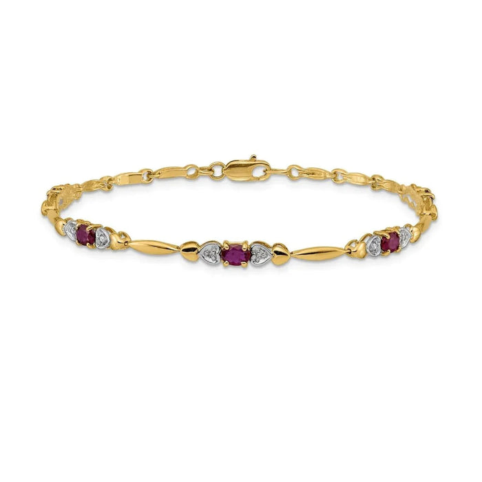 Genuine Ruby 14K Gold Bracelet Heart by Fine Color Jewels
