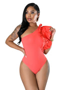 2 PC Ribbed One Shoulder Ruffle Bodysuit & Matching Skirt by The House of Stylez