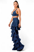 Curvy Denim Ruffle Two-Piece Set {Tall Girl Friendly} by The House of Stylez