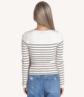 Long Sleeve Stripe Pattern Ribbed Knitted Top - Beige/Black by Boutique 23