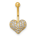 10k Gold Pave CZ Heart Navel Ring by Fine Color Jewels