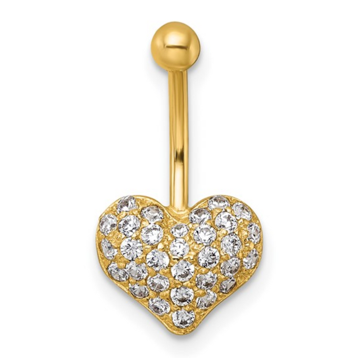 10k Gold Pave CZ Heart Navel Ring by Fine Color Jewels