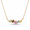 IGI Certified 0.64 Ct Baguette Multi Color Unheated Sapphire and Diamond 14K Yellow Gold Asymmetrical Bar Necklace