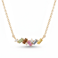 IGI Certified 0.64 Ct Baguette Multi Color Unheated Sapphire and Diamond 14K Yellow Gold Asymmetrical Bar Necklace by Fine Color Jewels