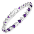 Heart Purple Amethyst & Diamond Prong Silver Tennis Bracelet by Fine Color Jewels