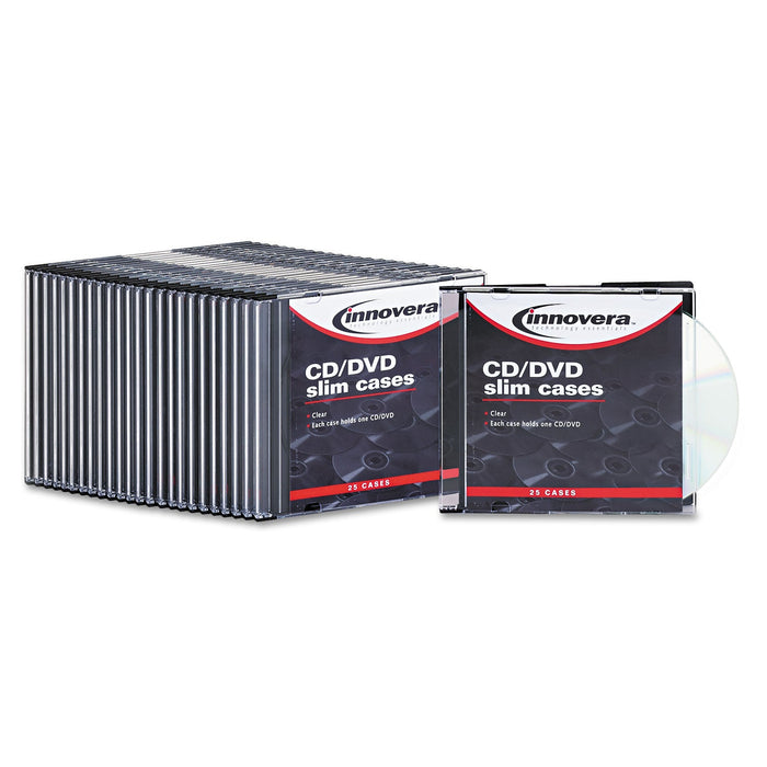 Innovera CD/DVD Slim Jewel Cases, Clear/Black, 25/Pack