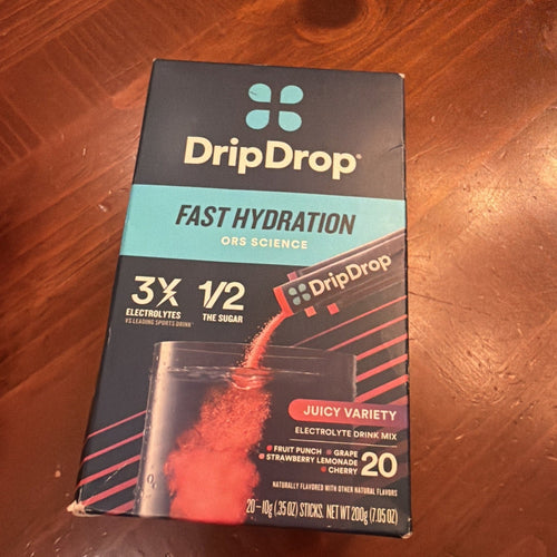 DripDrop Fast Hydration Electrolyte Drink Mix Juicy Variety 20 Packs Exp: 7/28 by Price Is Right Miami