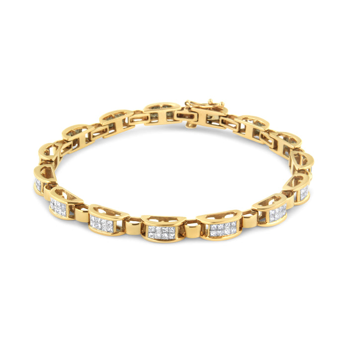 14K Yellow Gold 2 1/2 Cttw Princess-Cut Diamond Link Tennis Bracelet (H-I Color, SI2-I1 Clarity) - 7.25" by Bids.com