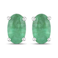 0.38 Ct Oval Green Zambian Emerald Prong 10K Gold Stud Earrings by Fine Color Jewels