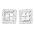 14K White Gold 1 cttw Round and Baguette Diamond Stud Earrings (H-I, SI1-SI2) by Bids.com