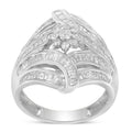 .925 Sterling Silver 1-1/8 Cttw Round & Baguette Diamond 'Flower & Fern' Cluster Cocktail Fashion Ring (I-J Color, I2-I3 Clarity) - Size 6 by Bids.com