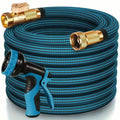 Heavy-Duty Garden Hose – 25Ft Leakproof Blue Rubber with Brass Connectors & Spray Nozzle by DailySale