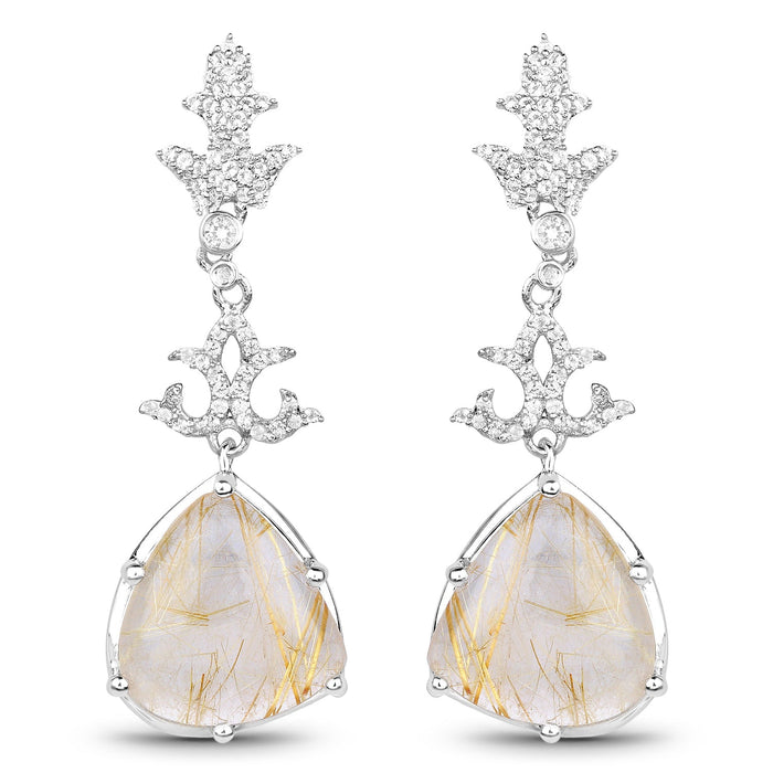 15.97 Carat Genuine Golden Rutile And White Topaz .925 Sterling Silver Earrings by Bids.com