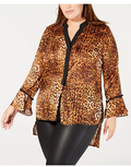 NY Collection Women Blouse Brown High Low Cheetah, Size 2XP by Vanessa Jane