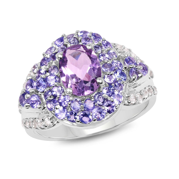 2.88 Carat Genuine Amethyst, Tanzanite & White Topaz .925 Sterling Silver Ring by Bids.com