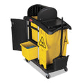 Rubbermaid High Capacity Cleaning Cart, Plastic, 4 Shelves, 2 Bins, 21.75" x 49.75" x 38.38", Black