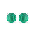0.72 Ct Round Green Zambian Emerald Prong 10K Stud Earrings by Fine Color Jewels