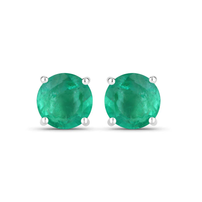 0.72 Ct Round Green Zambian Emerald Prong 10K Stud Earrings by Fine Color Jewels