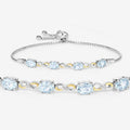 Oval Blue Aquamarine Prong Two-Tone Gold Plated Silver Infinity Bolo Adjustable Bracelet by Fine Color Jewels