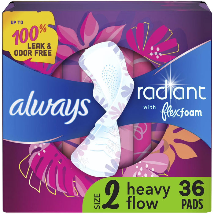 Always Radiant FlexFoam Pads, Size 2 Heavy Flow 3 Packs of 36 by Pasteur Pharmacy